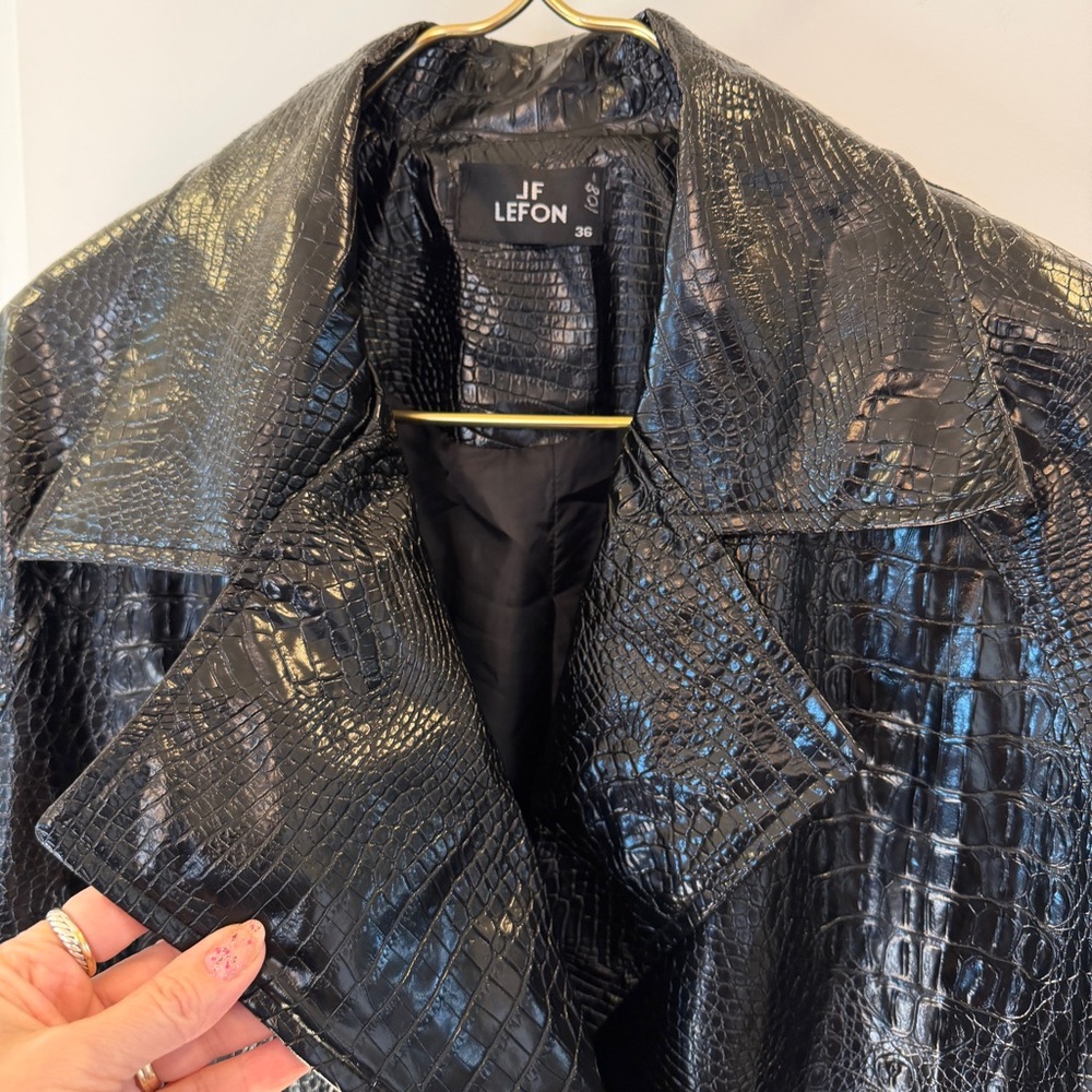 JF Lefon NWT! Womens Size 2 Oversized Black Croco Belted Jacket $108 Retail
